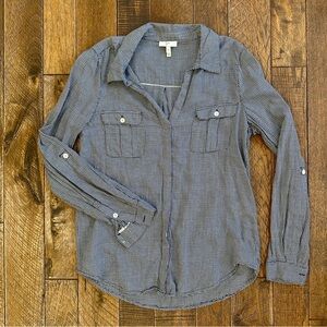 Joie Black and White Micro Check Button Down Long Sleeve Shirt Size XS